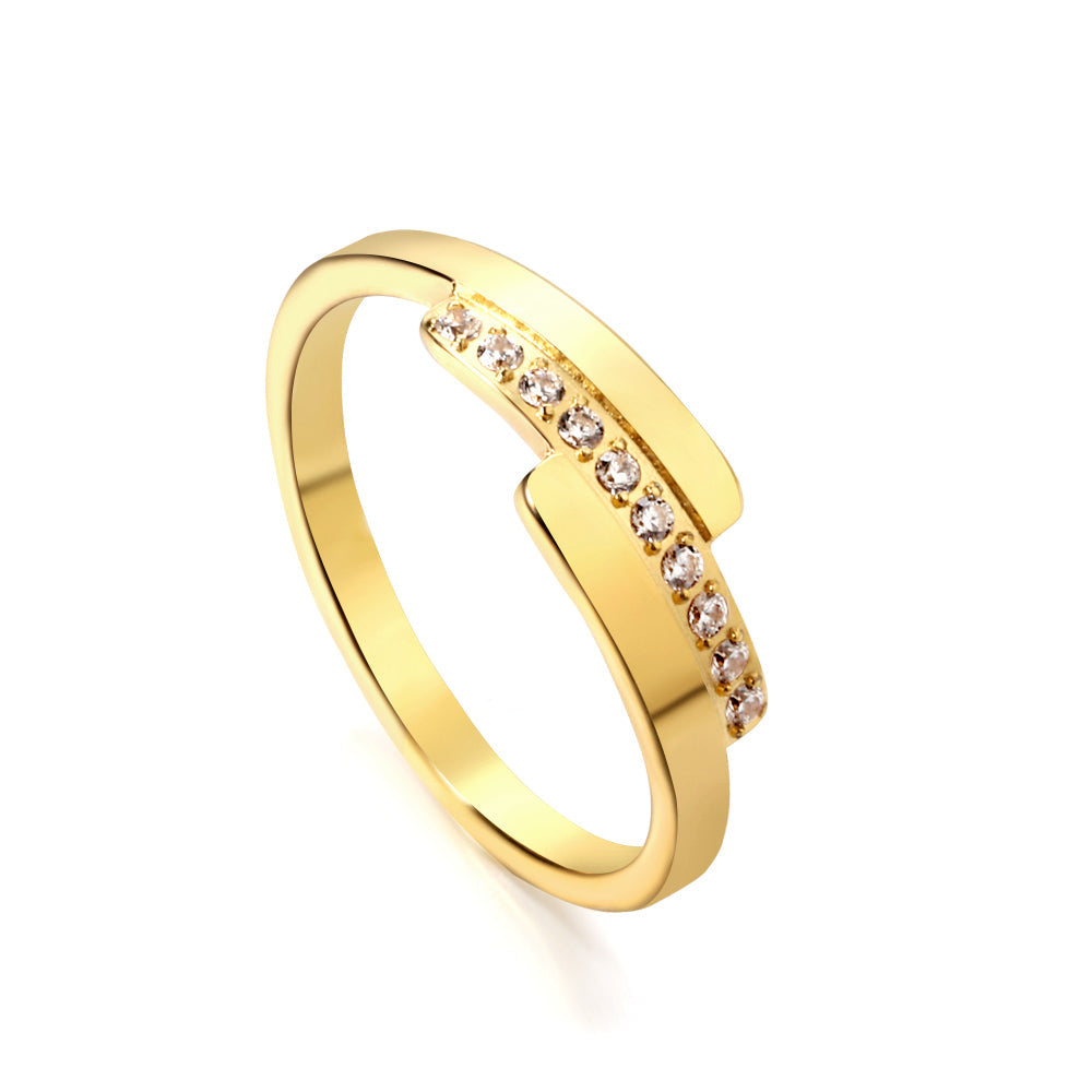 Fashion new step ladder set diamond ring flash zirconium stainless steel 18K gold index finger ring niche personality asonjewelry